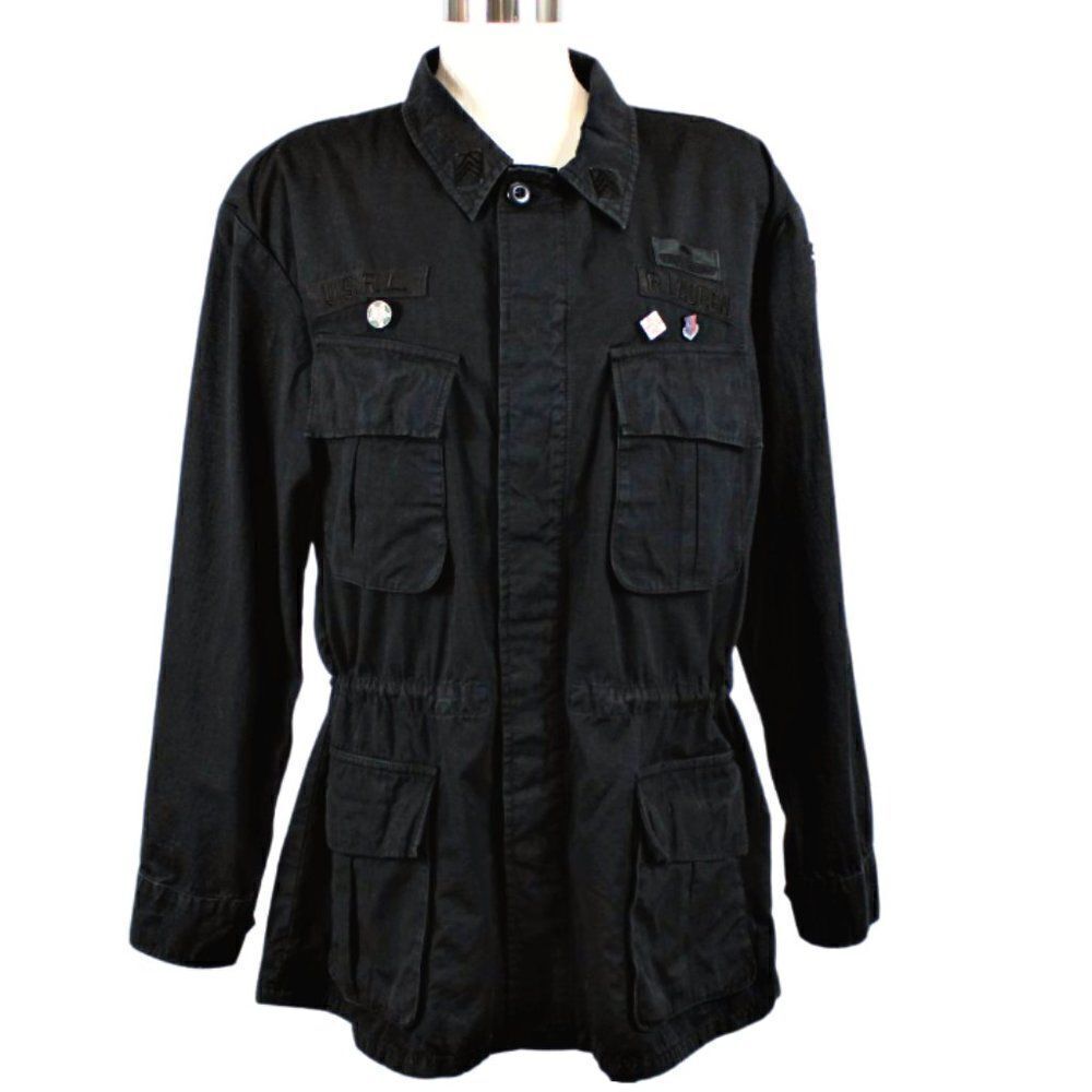 Polo Ralph Lauren Jacket Military Cargo Pockets Patchwork Cinch Waist Black XL
